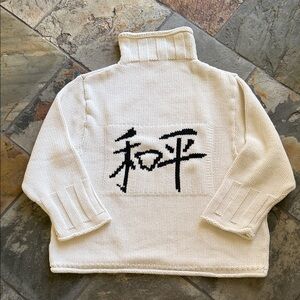 Norm Thompson Women’s Fisherman White Black Cotton Turtleneck Sweater Large EUC